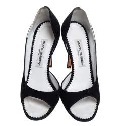 Pre Owned Manolo Blahnik Black Suede Peep Toe Pumps Size 36.5