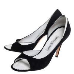 Pre Owned Manolo Blahnik Black Suede Peep Toe Pumps Size 36.5
