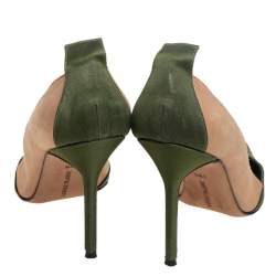 Pre Owned Manolo Blahnik Green/Beige Suede Pointed Toe Pumps Size 38.5