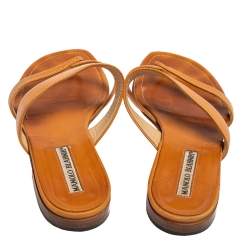 Pre Owned Manolo Blahnik Tan Leather Susa Flat Sandals Size 36