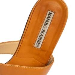 Pre Owned Manolo Blahnik Tan Leather Susa Flat Sandals Size 36