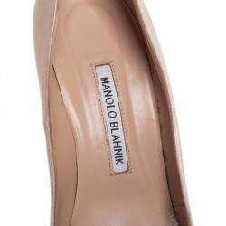 Pre Owned Manolo Blahnik Beige Satin Hangisi Embellished Pointed Toe Pumps Size 38.5