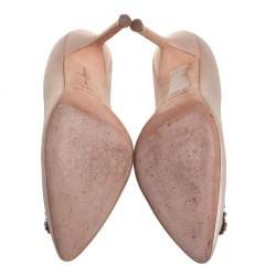 Pre Owned Manolo Blahnik Beige Satin Hangisi Embellished Pointed Toe Pumps Size 38.5