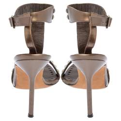 Pre Owned Manolo Blahnik  Brown Leather T Strap Sandals Size 35.5