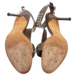 Pre Owned Manolo Blahnik  Brown Leather T Strap Sandals Size 35.5