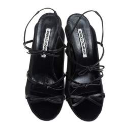 Pre Owned Manolo Blahnik Black Leather Bow Sandals Size 40