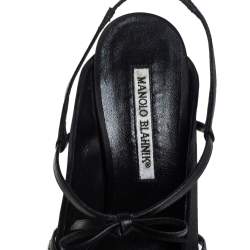 Pre Owned Manolo Blahnik Black Leather Bow Sandals Size 40