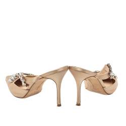Manolo Blahnik Beige Satin Lurum Pointed Toe Mules Size 39.5