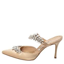 Manolo Blahnik Beige Satin Lurum Pointed Toe Mules Size 39.5