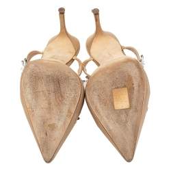 Manolo Blahnik Beige Satin Lurum Pointed Toe Mules Size 39.5