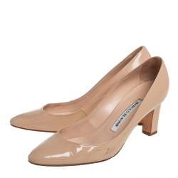 Pre Owned حذاء كعب عالي مالون بلانيك جلد بيج مقاس 36