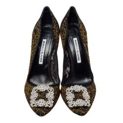 Pre Owned حذاء كعب عالي مانولو بلانيك هانغيسي قماش وشبكة أسود مطرز مقاس 38.5