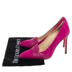 Pre Owned Manolo Blahnik Pink Suede And Leather Pleated Pumps Size 37