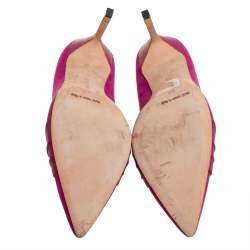 Pre Owned Manolo Blahnik Pink Suede And Leather Pleated Pumps Size 37