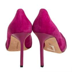 Pre Owned Manolo Blahnik Pink Suede And Leather Pleated Pumps Size 37