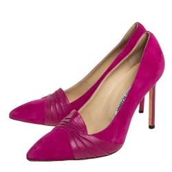 Pre Owned Manolo Blahnik Pink Suede And Leather Pleated Pumps Size 37