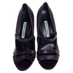 Manolo Blahnik Purple Leather Mary Jane Pumps Size 39.5