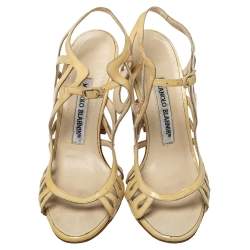 Manolo Blahnik Yellow Patent Leather Strappy Sandals Size 36.5