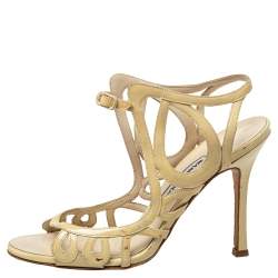 Manolo Blahnik Yellow Patent Leather Strappy Sandals Size 36.5