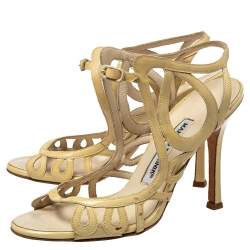 Manolo Blahnik Yellow Patent Leather Strappy Sandals Size 36.5