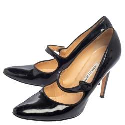 Pre Owned Manolo Blahnik Black Patent Leather Camparinew Mary Jane Pumps Size 39.5