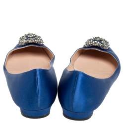 Pre Owned Manolo Blahnik Blue Satin Hangisi Flats Size 42