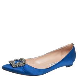 Pre Owned Manolo Blahnik Blue Satin Hangisi Flats Size 42