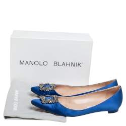 Pre Owned Manolo Blahnik Blue Satin Hangisi Flats Size 42