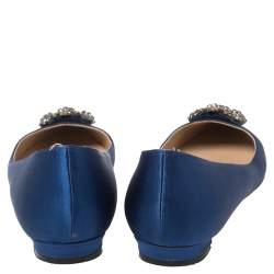 Pre Owned Manolo Blahnik Blue Satin Hangisi Ballet Flats Size 39.5