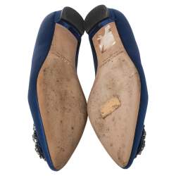 Pre Owned Manolo Blahnik Blue Satin Hangisi Ballet Flats Size 39.5