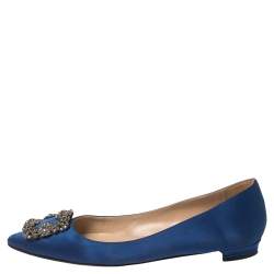 Pre Owned Manolo Blahnik Blue Satin Hangisi Ballet Flats Size 39.5