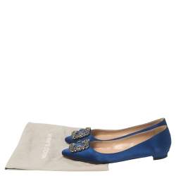 Pre Owned Manolo Blahnik Blue Satin Hangisi Ballet Flats Size 39.5