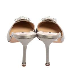 Manolo Blahnik Grey Satin Hangisi Pointed Toe Mules Size 38