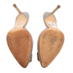Manolo Blahnik Grey Satin Hangisi Pointed Toe Mules Size 38