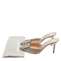 Manolo Blahnik Grey Satin Hangisi Pointed Toe Mules Size 38