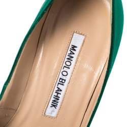 Pre Owned Manolo Blahnik Emerald Green Satin Hangisi Pumps Size 34.5