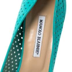 Pre Owned Manolo Blahnik Blue Perforated Suede BB Pointed Toe Pumps Size 42
