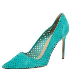 Pre Owned Manolo Blahnik Blue Perforated Suede BB Pointed Toe Pumps Size 42
