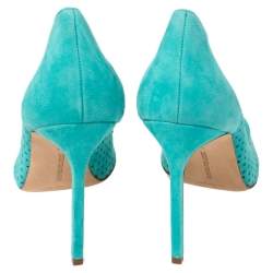 Pre Owned Manolo Blahnik Blue Perforated Suede BB Pointed Toe Pumps Size 42