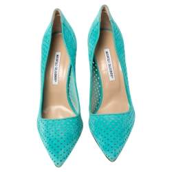 Pre Owned Manolo Blahnik Blue Perforated Suede BB Pointed Toe Pumps Size 42