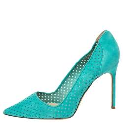 Pre Owned Manolo Blahnik Blue Perforated Suede BB Pointed Toe Pumps Size 42