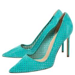 Pre Owned Manolo Blahnik Blue Perforated Suede BB Pointed Toe Pumps Size 42
