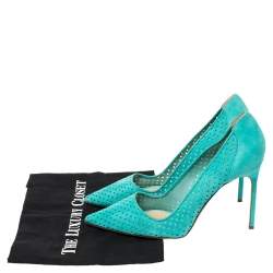 Pre Owned Manolo Blahnik Blue Perforated Suede BB Pointed Toe Pumps Size 42