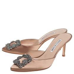 Pre Owned Manolo Blahnik Beige Satin Hangisi Mule Sandals Size 37
