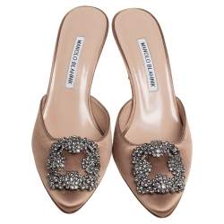 Pre Owned Manolo Blahnik Beige Satin Hangisi Mule Sandals Size 37