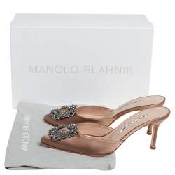 Pre Owned Manolo Blahnik Beige Satin Hangisi Mule Sandals Size 37