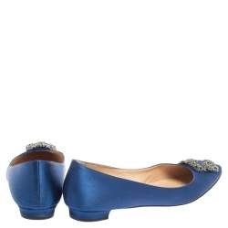 Pre Owned Manolo Blahnik Blue Satin Hangisi Pointed Toe Flats Size 40