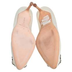 Pre Owned حذاء كعب عالي مانولو بلانيك مزخرف هانغيسي ستان بيج فاتح مقاس 35.5