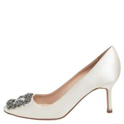 Pre Owned حذاء كعب عالي مانولو بلانيك مزخرف هانغيسي ستان بيج فاتح مقاس 35.5