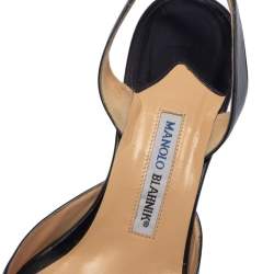 Manolo Blahnik Navy Leather Carolyne Pointed Toe Slingback Sandals Size 42
